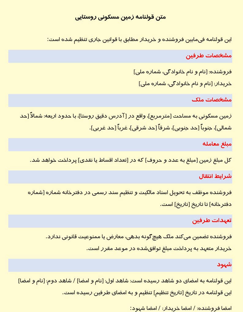 تصویر متن قولنامه زمین مسکونی روستایی