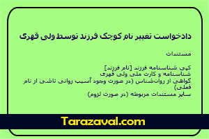 دانلود دادخواست تغییر نام کوچک توسط ولی قهری و متن استشهادیه تغییر نام